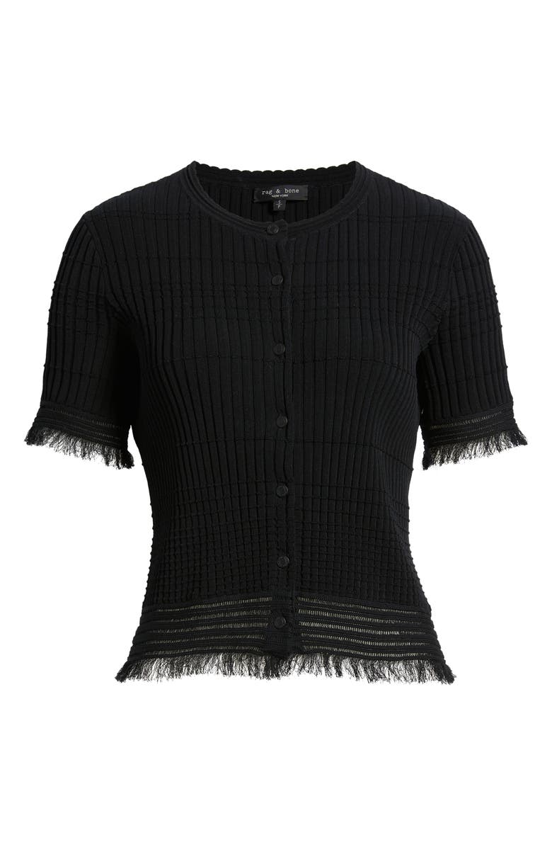 rag & bone Ayan Fringe Trim Rib Cardigan, Alternate, color, Black