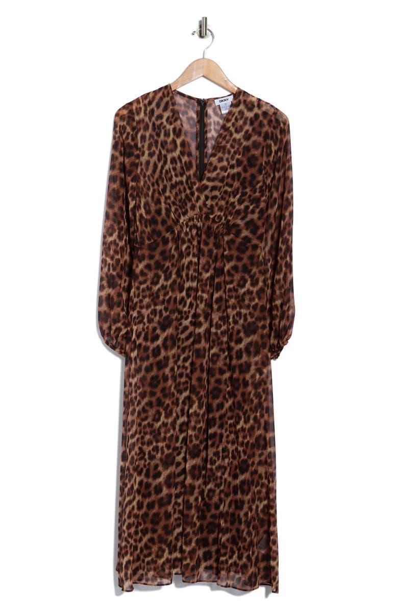 DKNY Long Sleeve Empire Waist Maxi Dress, Alternate, color, Travertine Multi