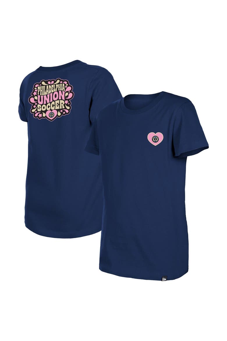 Girls Youth New Era Navy Philadelphia Union Bubble Heart T-Shirt, Alternate, color, Navy