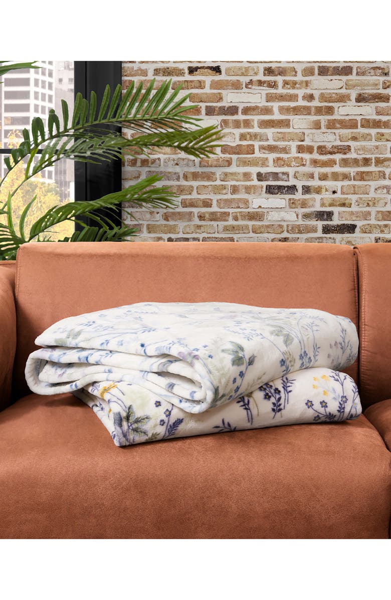 Lucky Brand Wildflower Faux Shearling Throw Blanket, Alternate, color, Yellow Floral