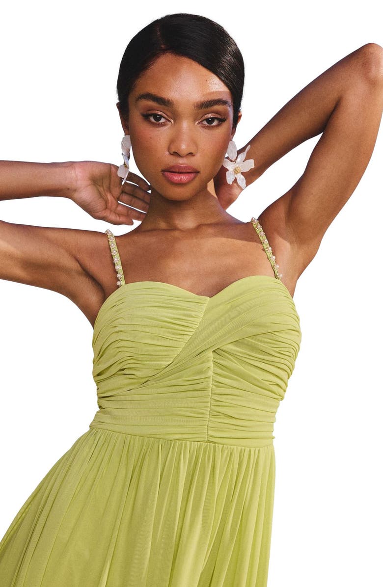 Lipsy Embellished Strap Ruched Maxi Dress, Alternate, color, Green