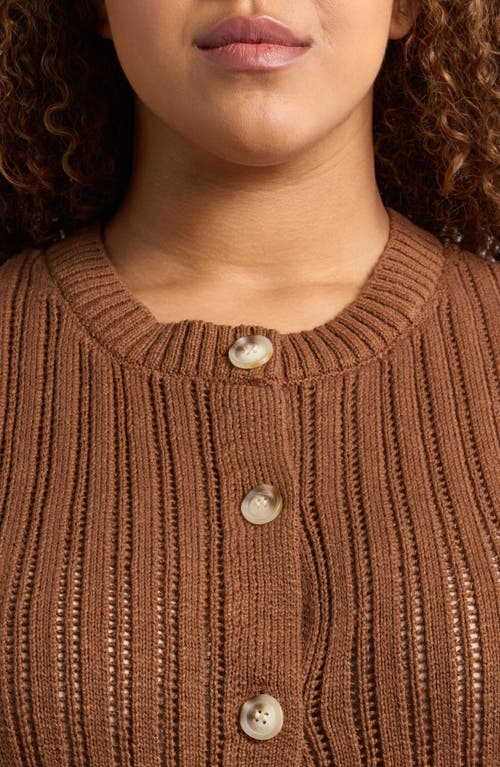 Sanctuary Pointelle Stitch Cotton Button-up Sweater Vest In Sepia