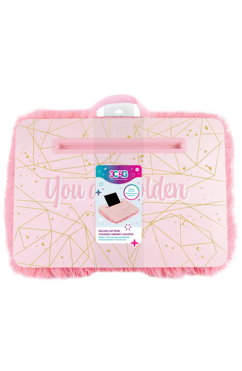 Three Cheers For Girls 3C4G Pink & Gold Deluxe Fur Lap Desk, 12 Inch x 17 Inch, Main, color, Pink