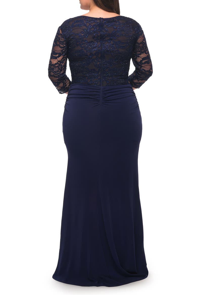 Jersey Plus Dress with Lace Sleeves and Back, Alternate, color, NAVY