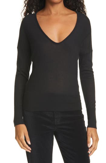 Rag & Bone Mandee Deep V-neck Cashmere Sweater In Black