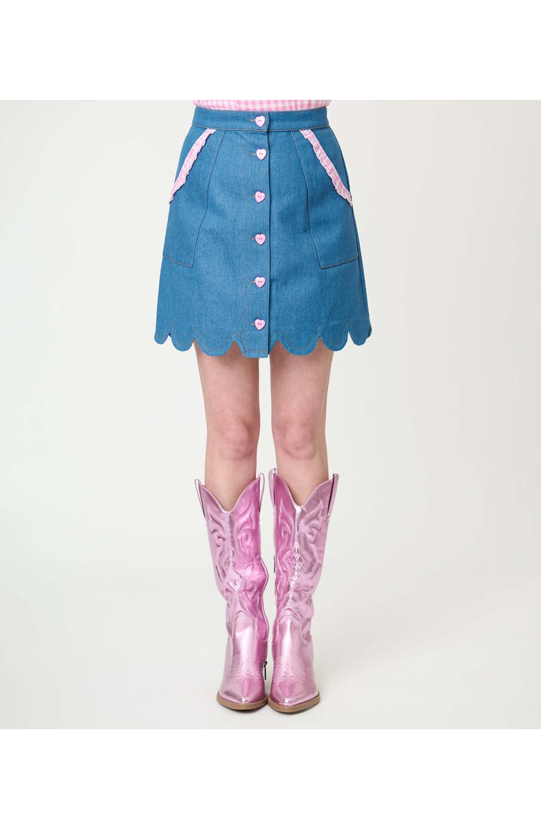 Smak Parlour Scallop Hem Mini Skirt, Alternate, color, Blue & Pink Gingham