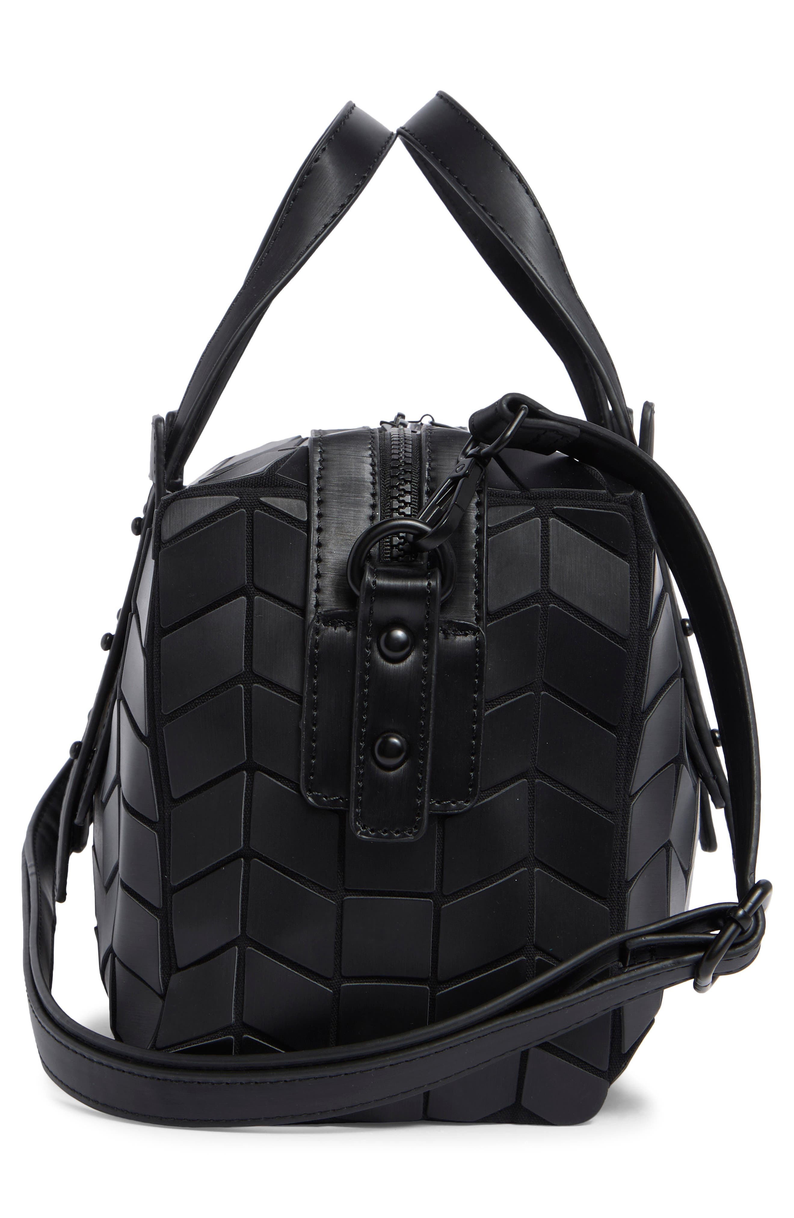 Chevron Faux Leather Satchel, Alternate, color, BLACK
