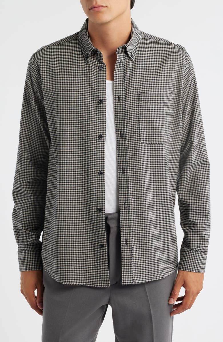 Les Deux Konrad Microcheck Flannel Button-Down Shirt, Main, color, Gargoyle