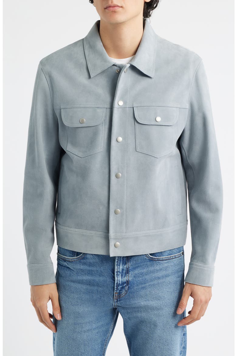Suede Trucker Jacket, Alternate, color, SMOKY BLUE