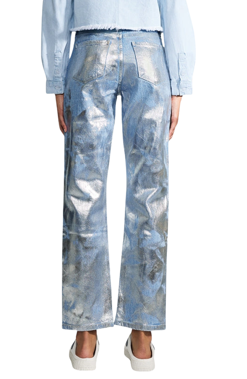 Kancan Premier Roberta Premier High Rise Straight Jeans In Light Wash Metallic