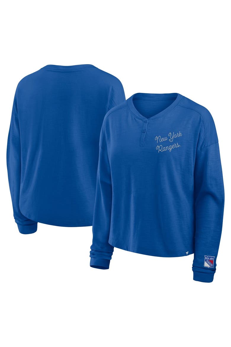 Women's Fanatics Blue New York Rangers Oversized All Out Effort Long Sleeve Henley T-Shirt, Alternate, color, Blue