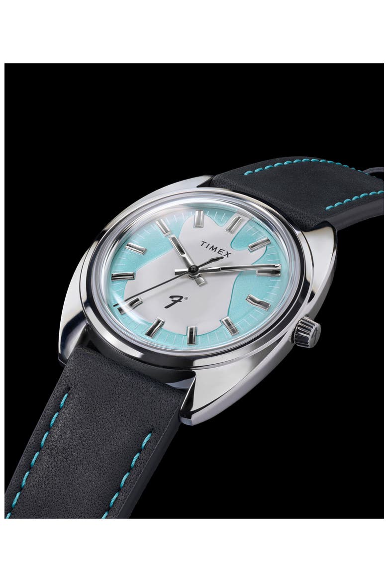 Fender x Timex Leather Strap Watch, 37mm, Alternate, color, BLACK