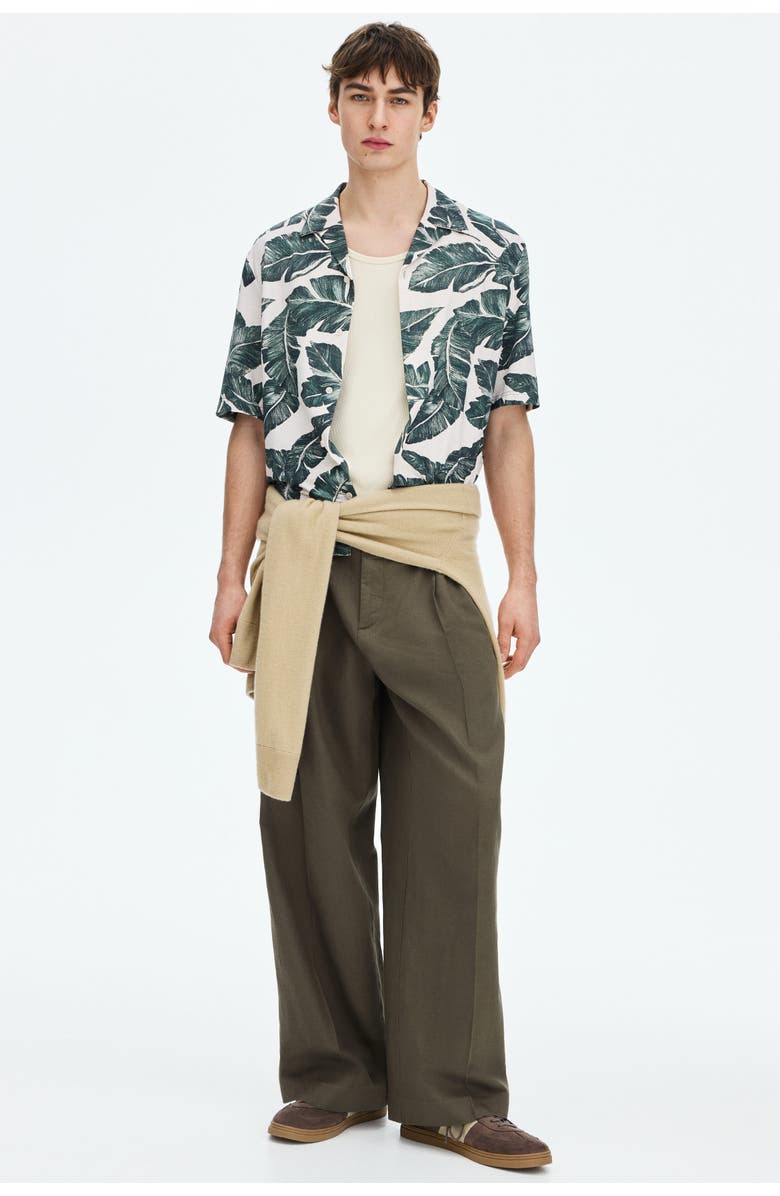 H&M Regular Fit Resort Shirt, Alternate, color, White/Plants