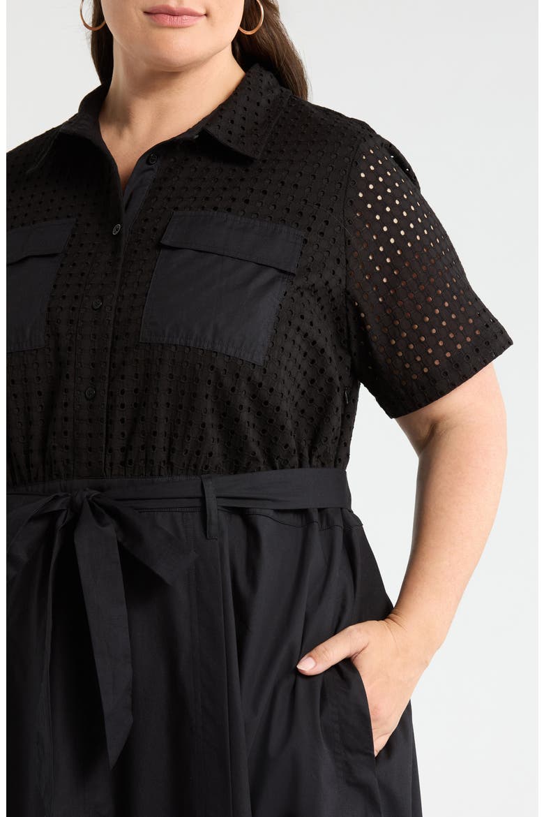 Eyelet Embroidery Midi Shirtdress, Alternate, color, RICH BLACK 060