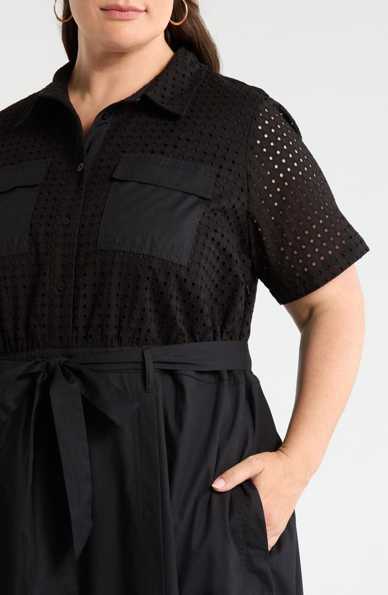 Halogen<sup>®</sup> Eyelet Embroidery Midi Shirtdress, Alternate, color, Rich Black 060