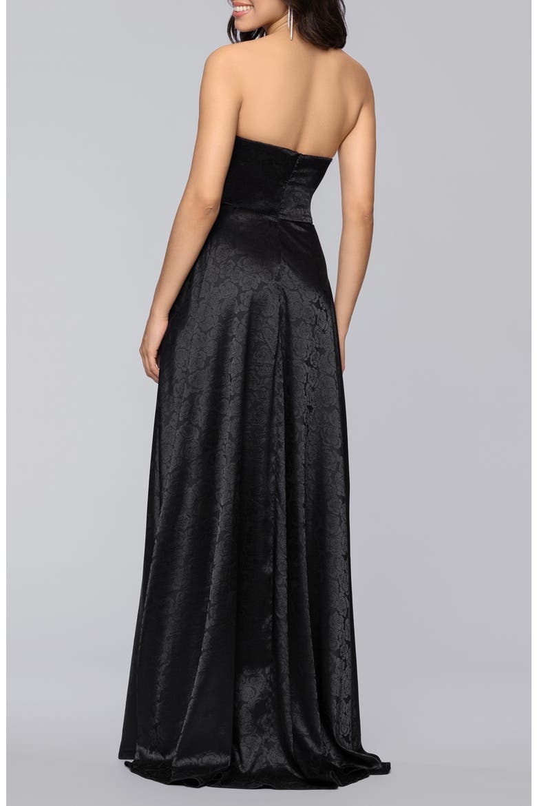 Jaquard Strapless Gown, Alternate, color, BLACK