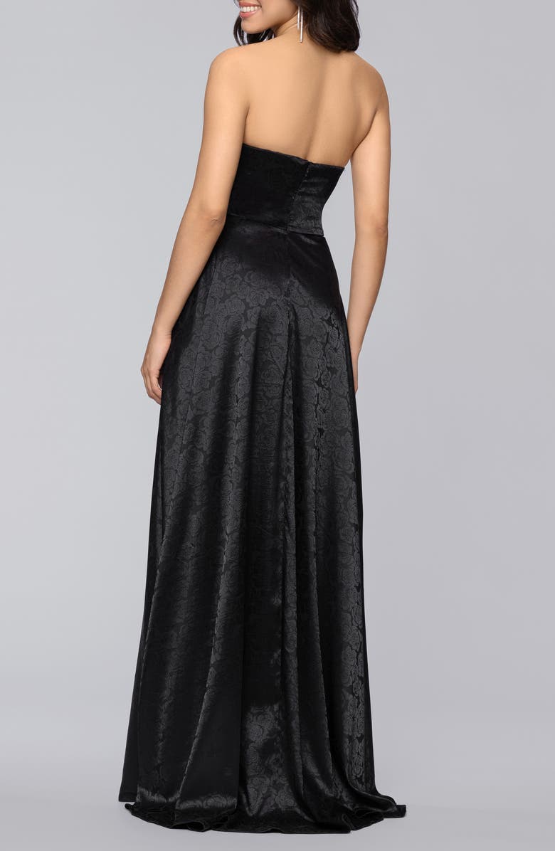 Blondie Nites Jaquard Strapless Gown, Alternate, color, Black