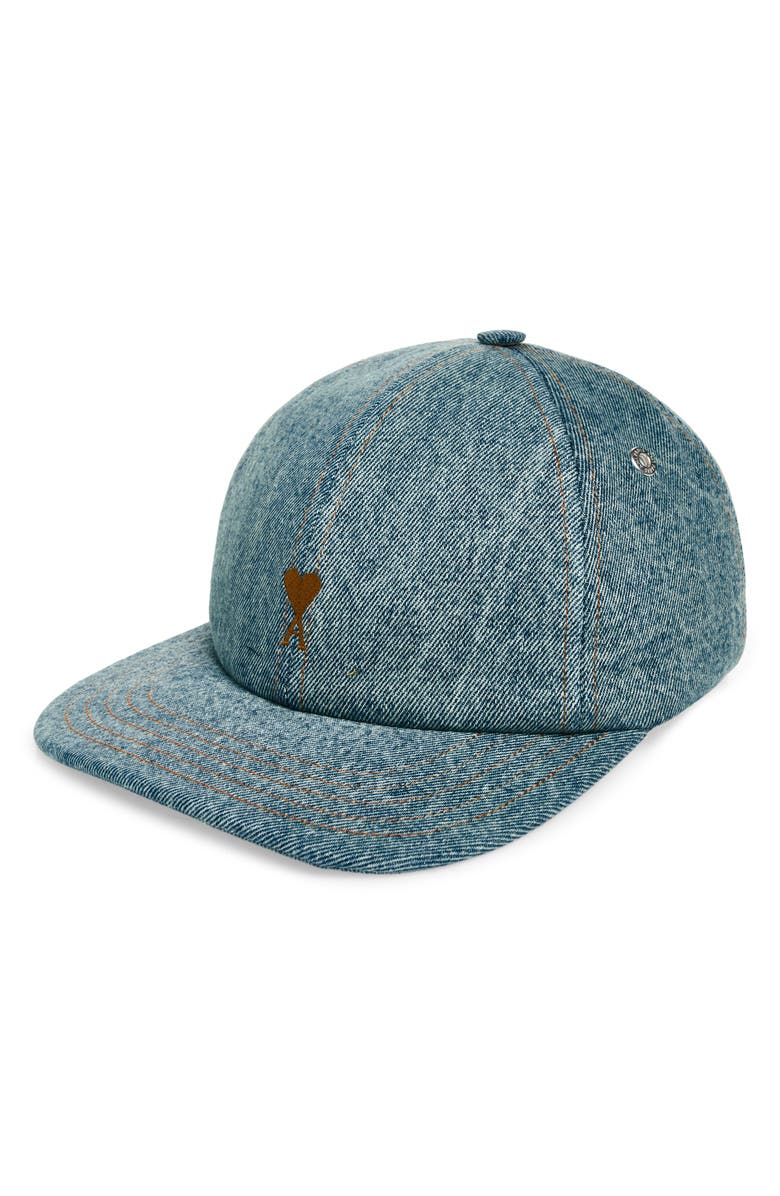 AMI PARIS Ami de Coeur Embroidered Denim Baseball Cap, Main, color, Bleu Used