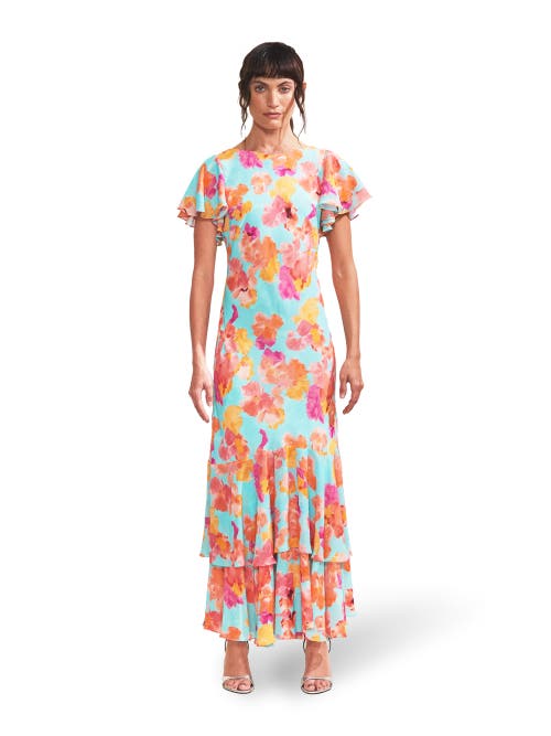 Ro&zo Hazel Floral Frill Sleeve Maxi Dress In Blue