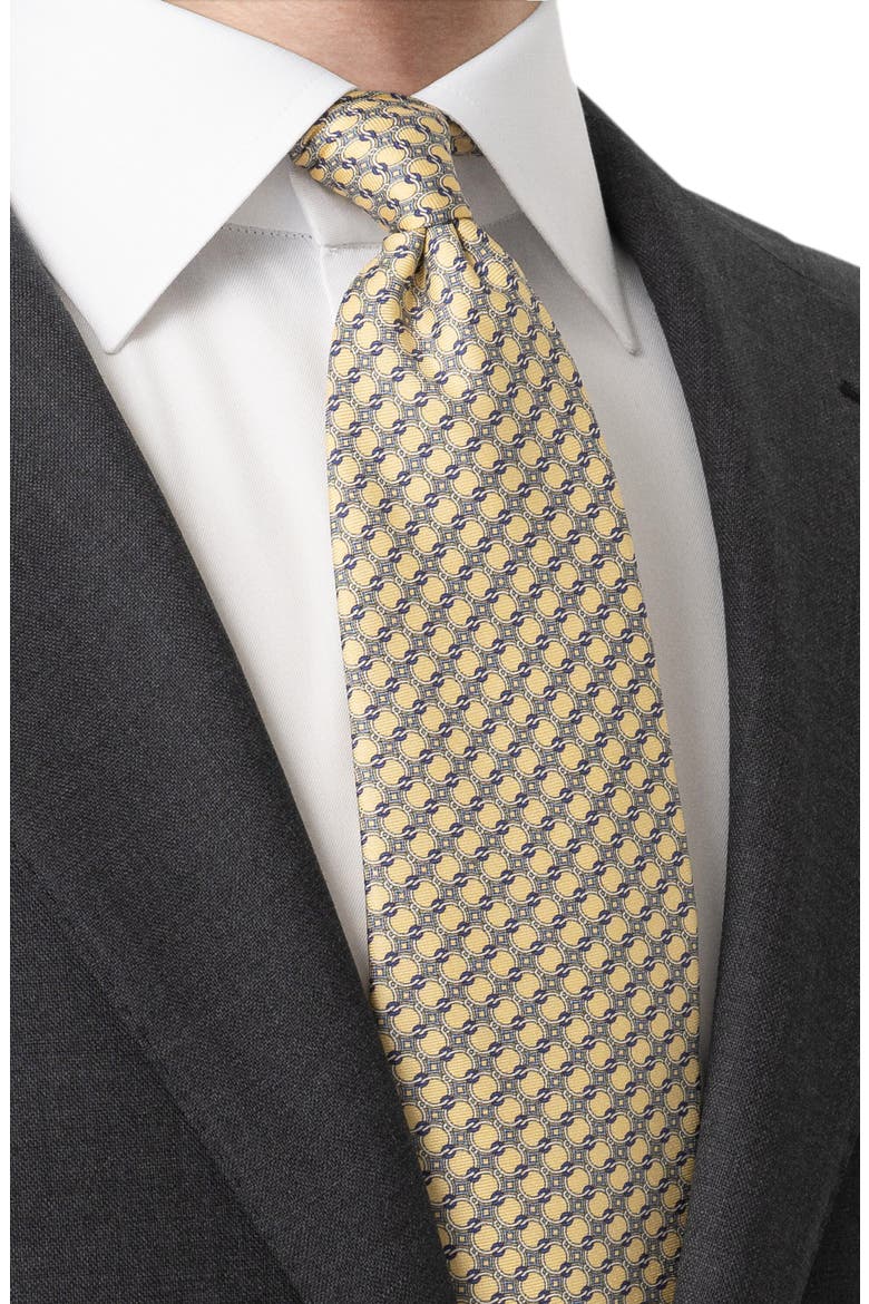 Interlock Print Silk Tie, Alternate, color, LIGHT YELLOW