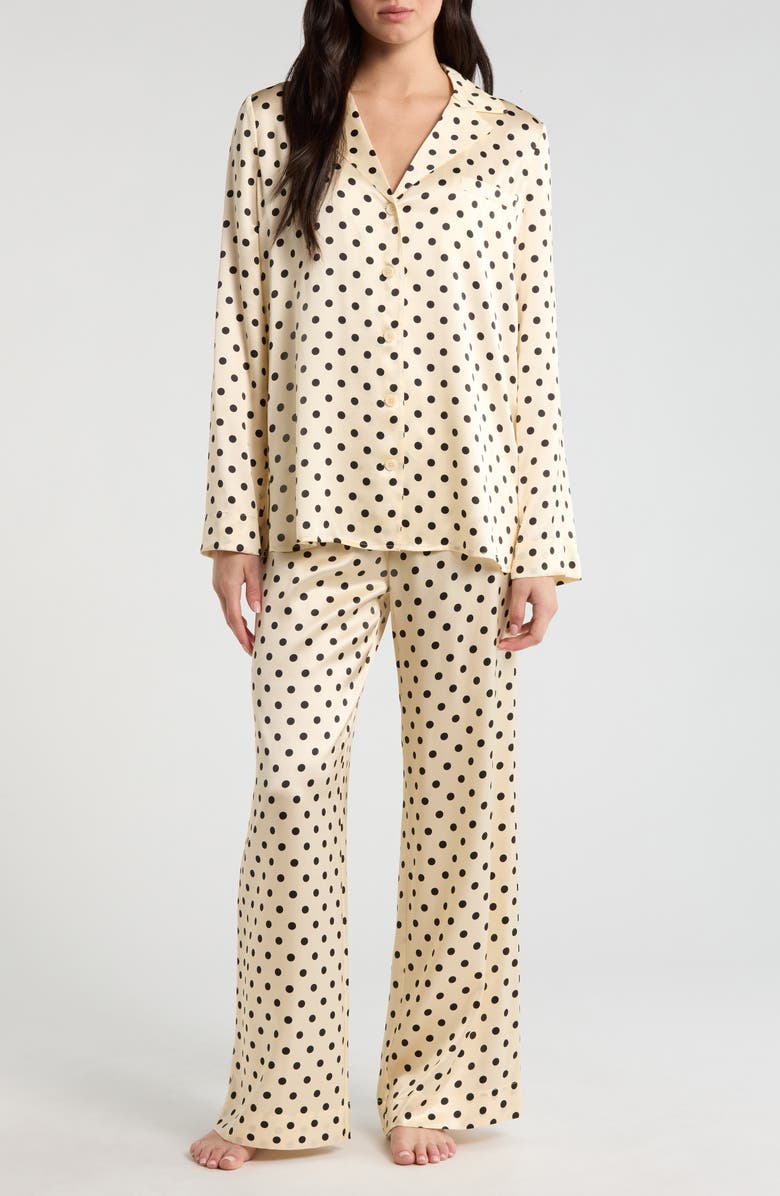 Reformation Ella Print Silk Pajamas, Main, color, Sugar Dot