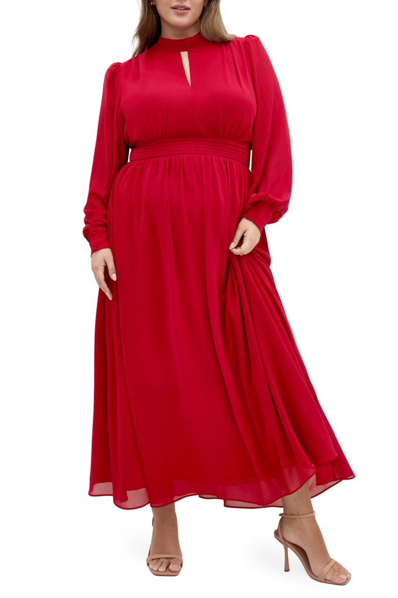 Alexandra Long Sleeve Open Back Maxi Dress, Main, color, ROSA