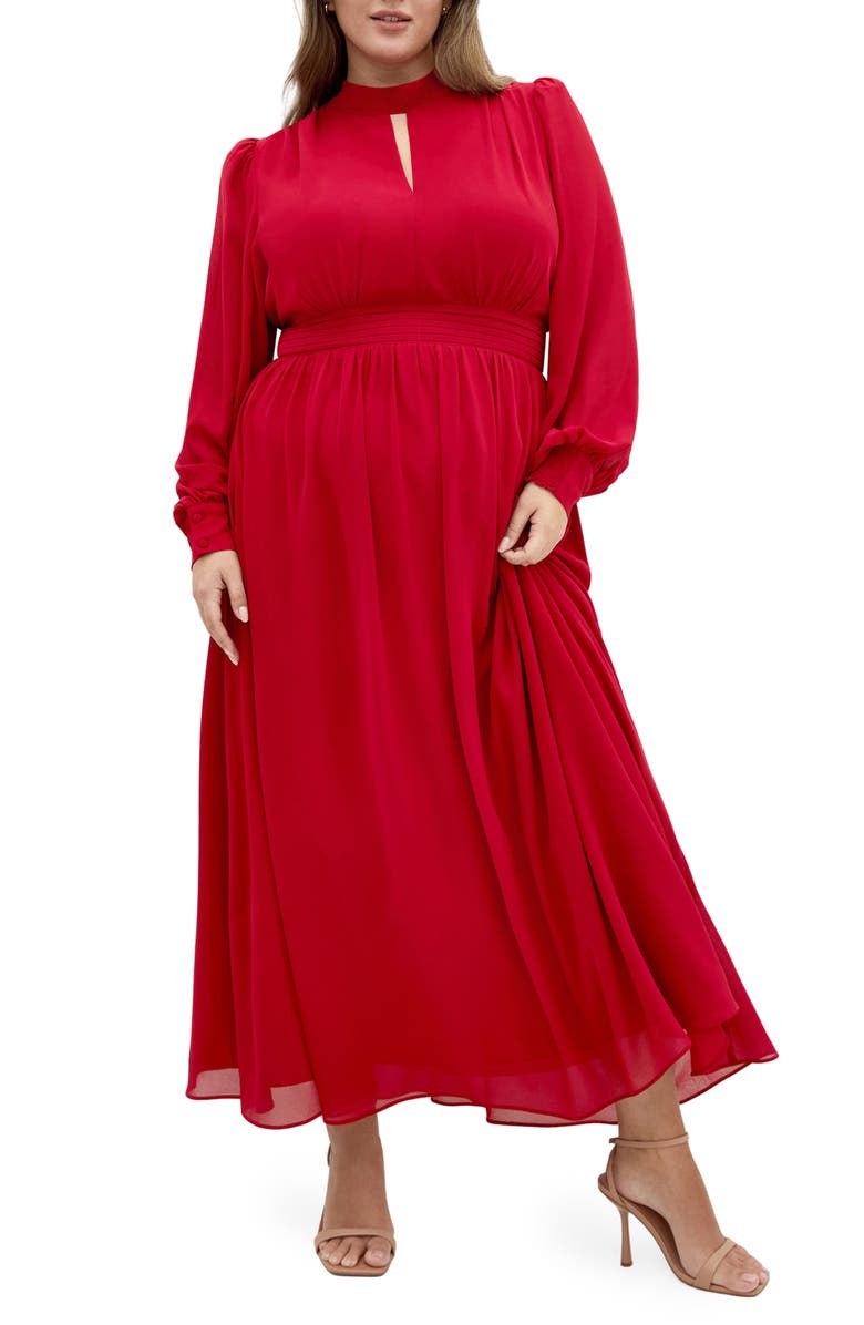 City Chic Alexandra Long Sleeve Open Back Maxi Dress, Main, color, Rosa