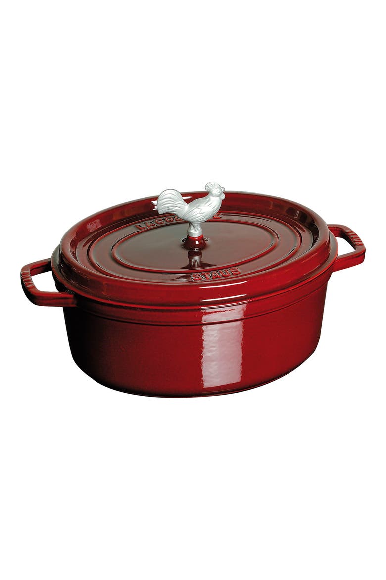 5.75-Quart Oval Coq Au Vin Enameled Cast Iron Dutch Oven, Main, color, GRENADINE
