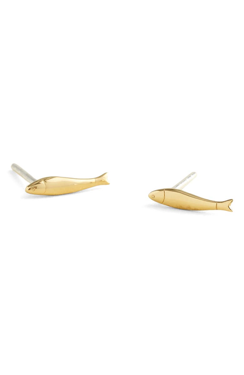 Madewell Demi-Fine Fish Stud Earrings, Main, color, 14K Gold