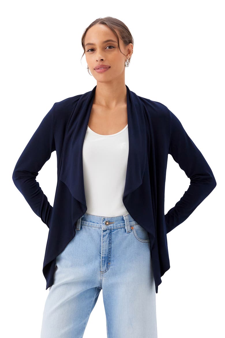 Travel Jersey Open Front Cardigan, Alternate, color, NAVY