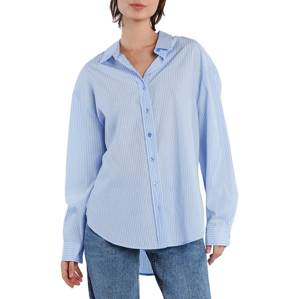 Wash Lab Denim Oversize Stripe Shirt In Sky Blue Stripe