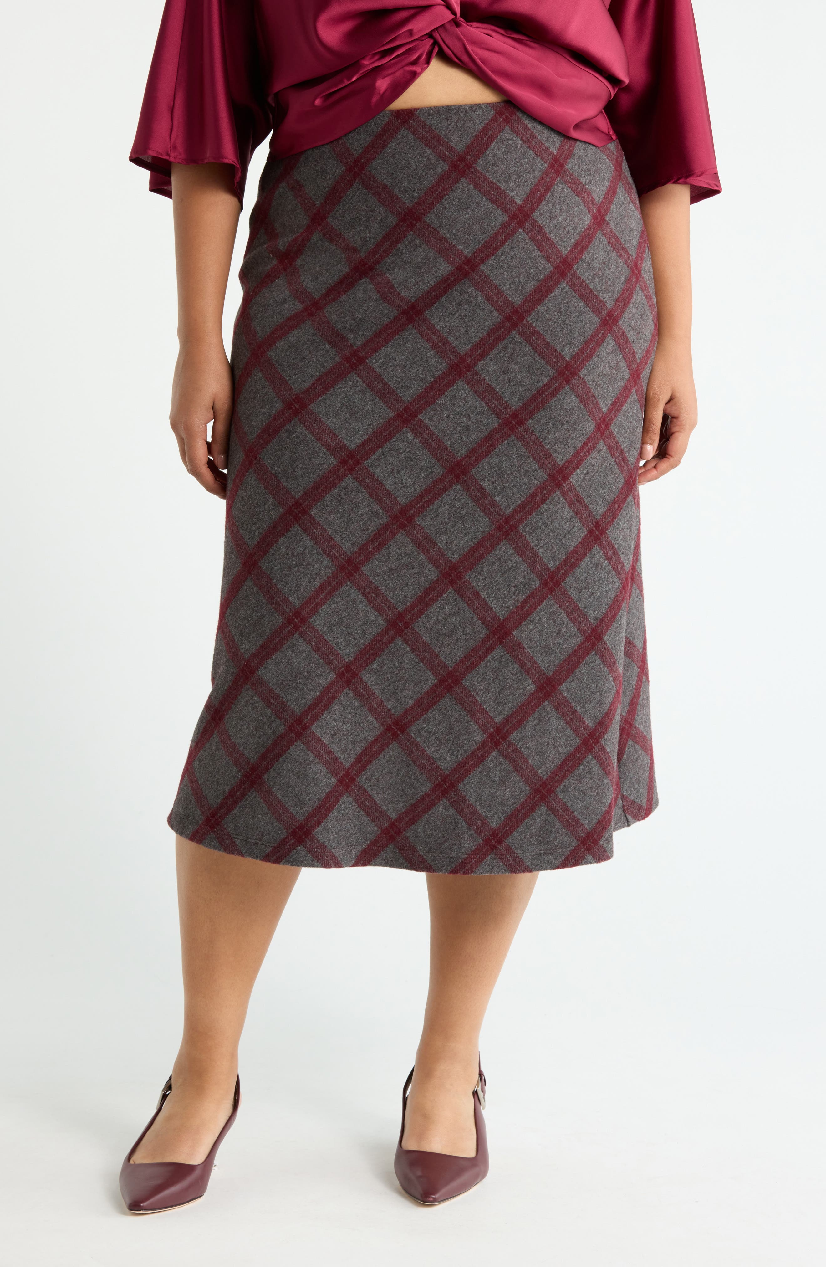 Renee C Plaid Knit A-Line Skirt