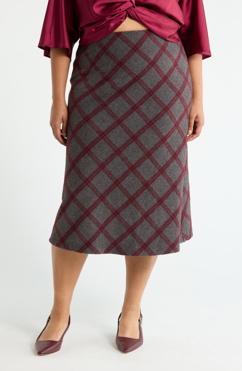 Renee C Plaid Knit A-Line Skirt, Main, color, Charcoal