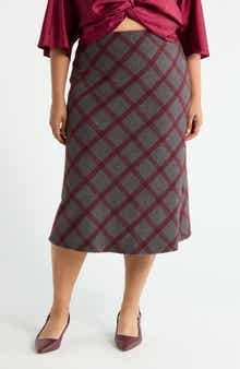 Renee C Plaid Knit A-Line Skirt