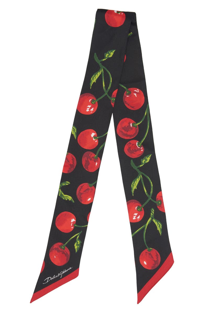Dolce&Gabbana Cherry Print Silk Skinny Scarf, Main, color,