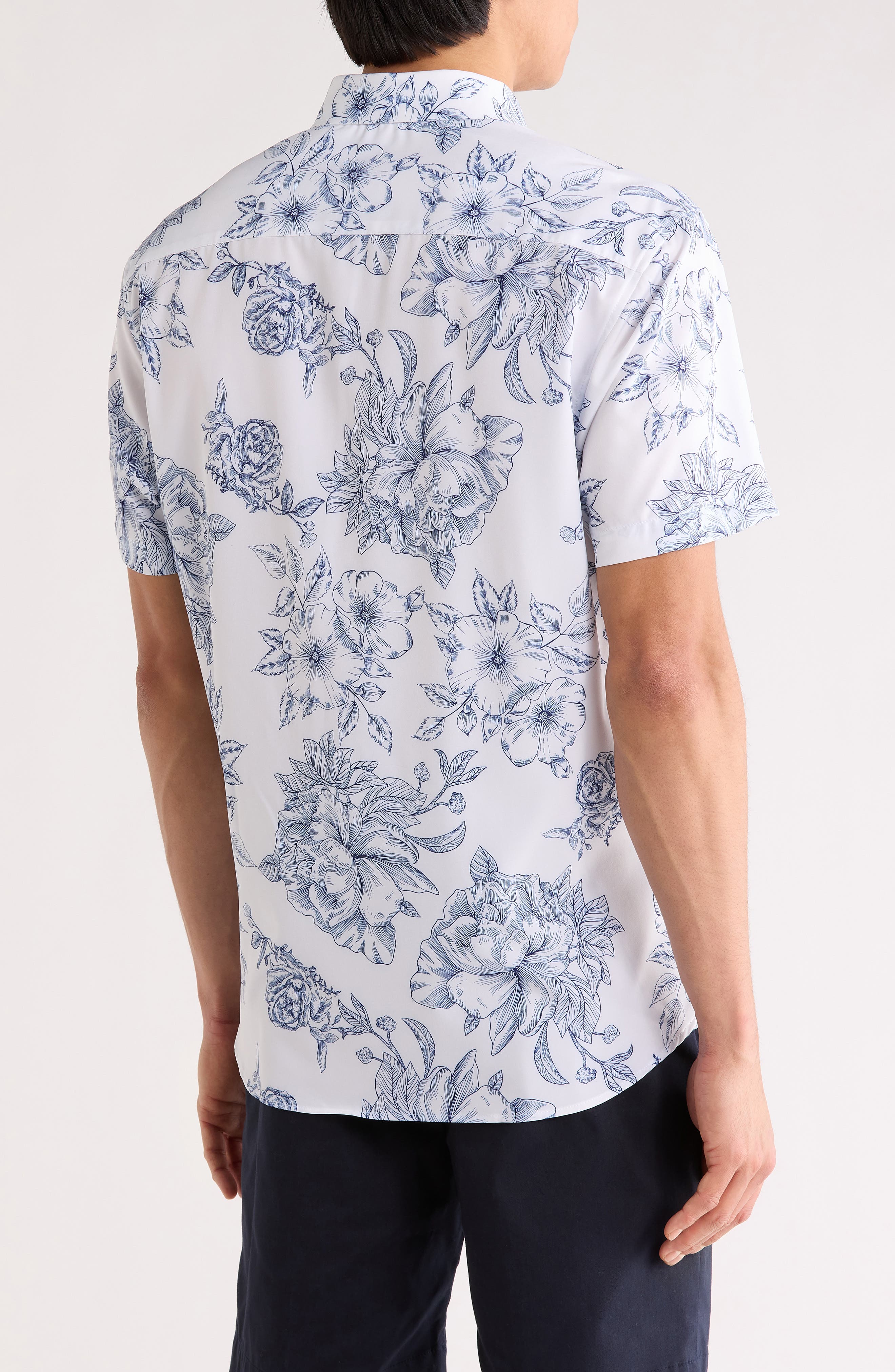 Slim Fit Large Floral Print Short Sleeve Button-Down Shirt - image 2