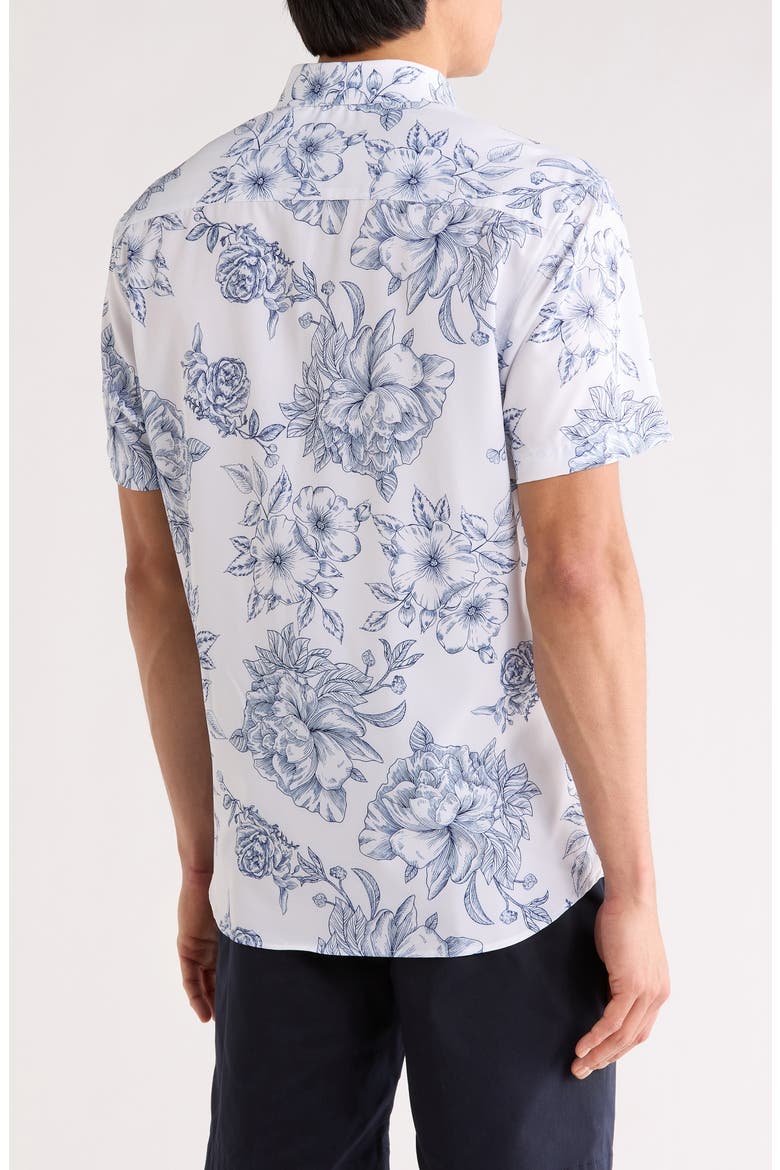 Slim Fit Large Floral Print Short Sleeve Button-Down Shirt, Alternate, color, WHITE/ NAVY