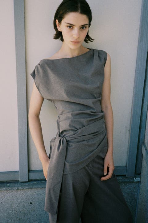 Tie-detail Boat-neck Top
