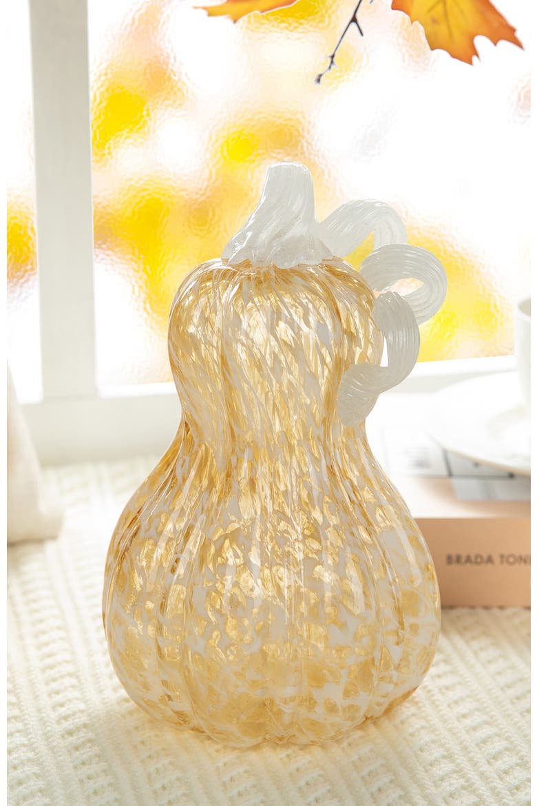 Fall Patterned Glass Gourd Pumpkins, Alternate, color, Yellow