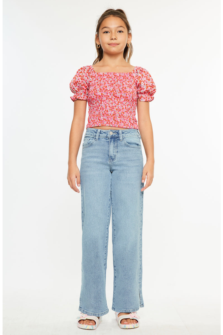 Aurora High Rise Kids Wide Leg Jeans, Alternate, color, Light Wash
