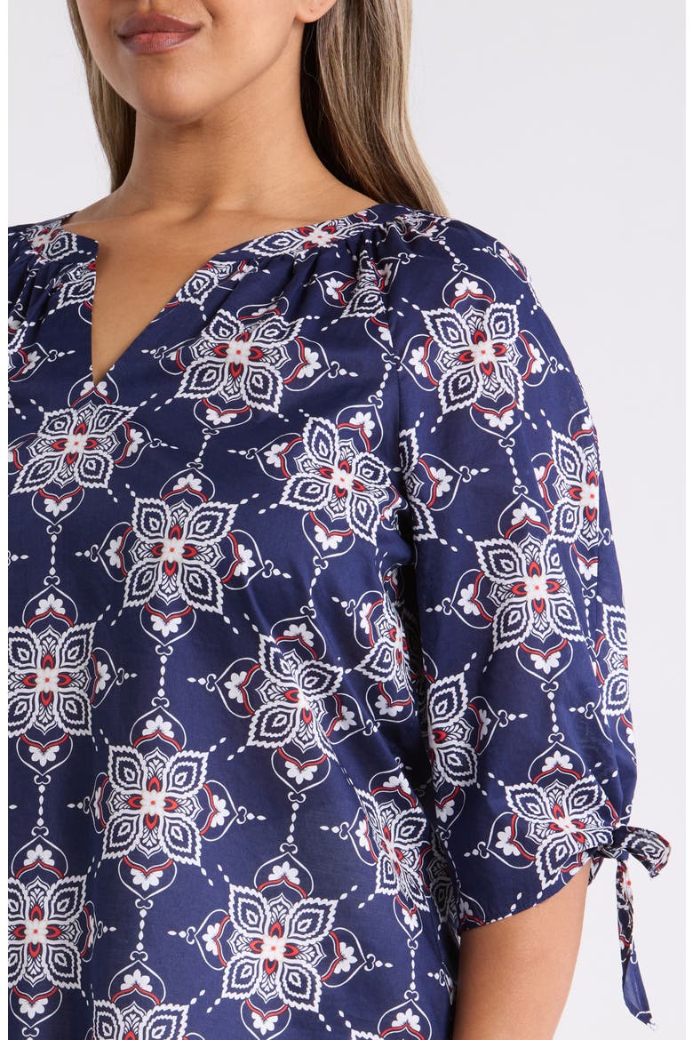 Printed Tie Cuff Raglan Sleeve Cotton Top, Alternate, color, PACIFIC NAVY MULTI