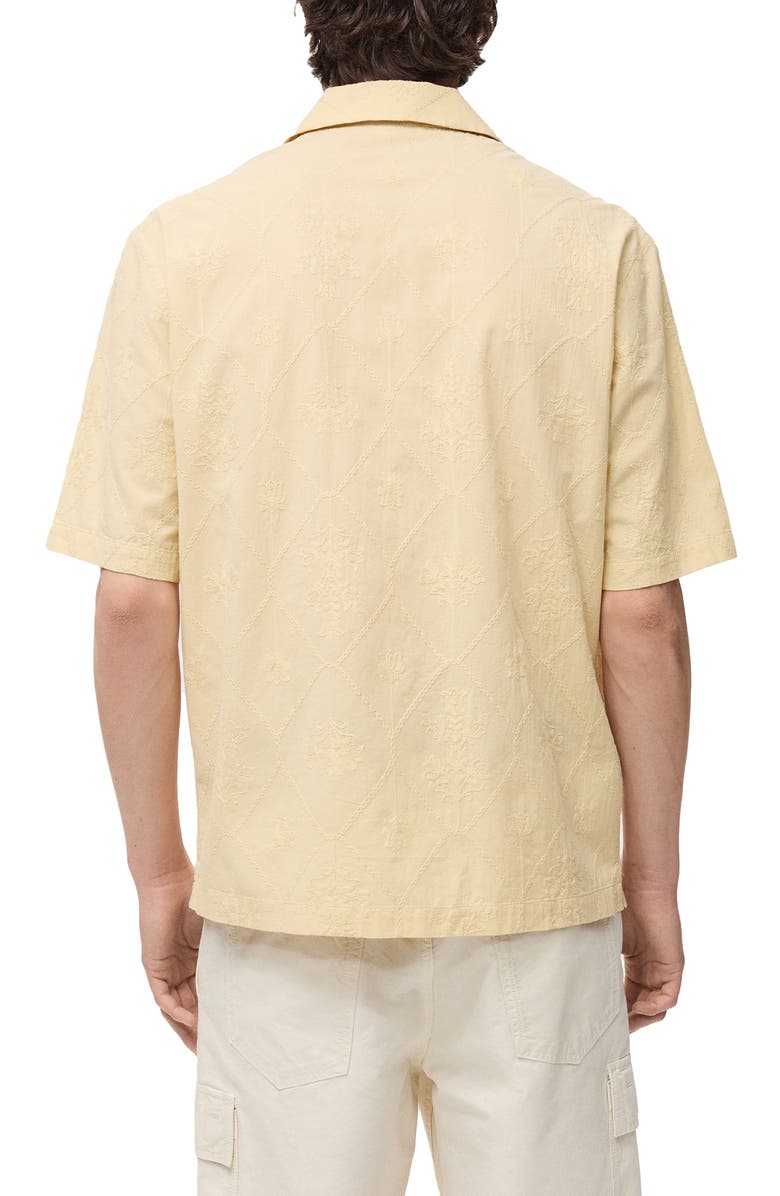 MANGO Floral Embroidered Cotton Camp Shirt, Alternate, color, Vanilla