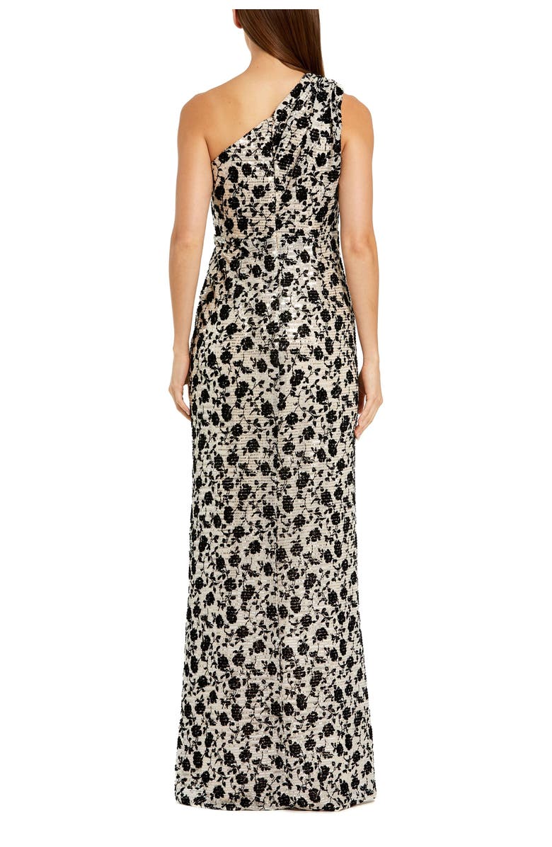 Mac Duggal Women's One Shoulder Sequin Gown with Floral Velvet Detail, Alternate, color, Champagne