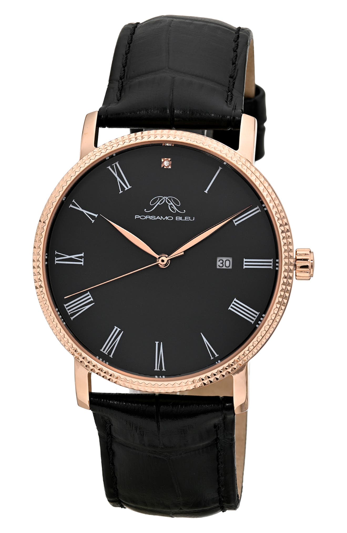 PORSAMO BLEU Veritas 1 Croc Embossed Leather Strap Watch, 40mm