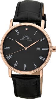 PORSAMO BLEU Veritas 1 Croc Embossed Leather Strap Watch, 40mm