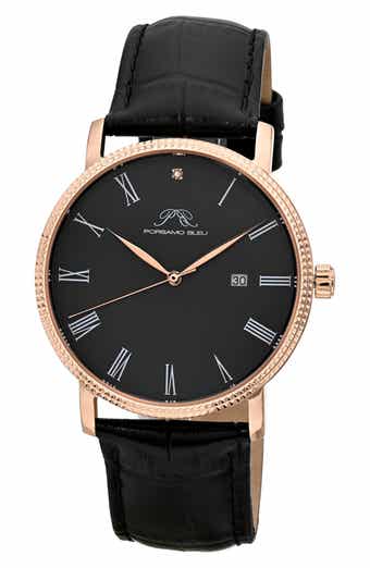 PORSAMO BLEU Veritas 1 Croc Embossed Leather Strap Watch, 40mm