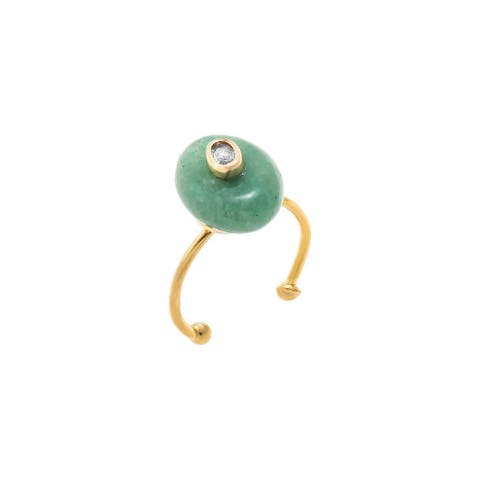CZ Oval Bezeled Accent Bead Ring