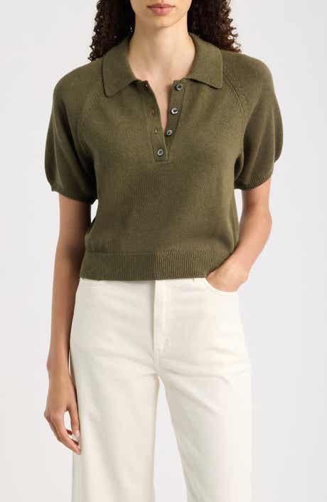 Birch Puff Sleeve Organic Cotton Blend Polo Sweater