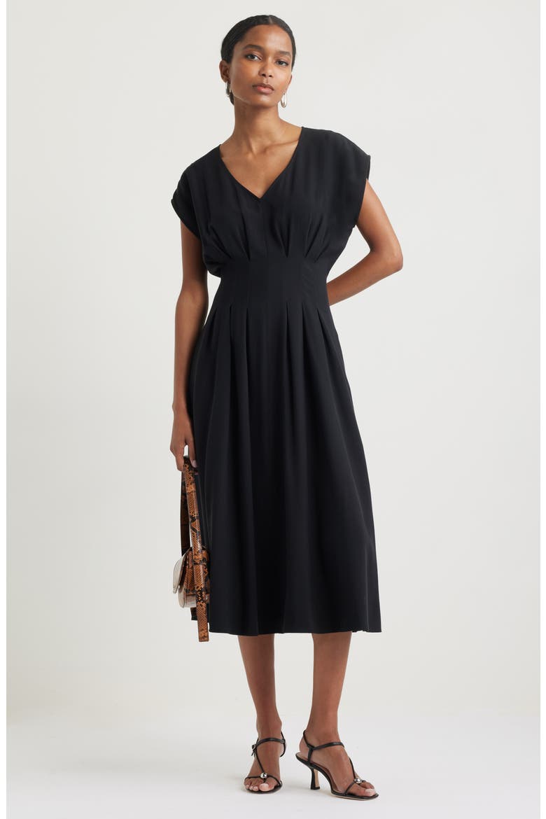 Pleated Midi Dress, Main, color, BLACK