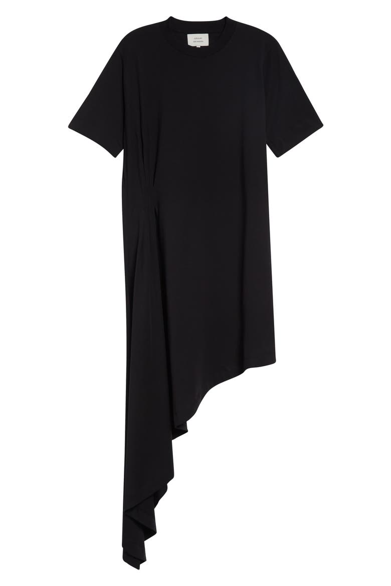 Igari Asymmetric Pleated Cotton Knit Dress, Alternate, color, BLACK